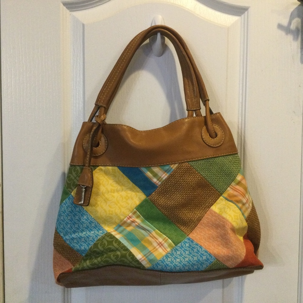 Fossil Multi Colored Patchwork Leather Large Purs… - image 1
